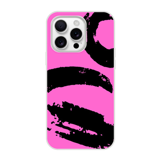 Abstract iPhone Case—Black Brushstrokes Pink Background Design
