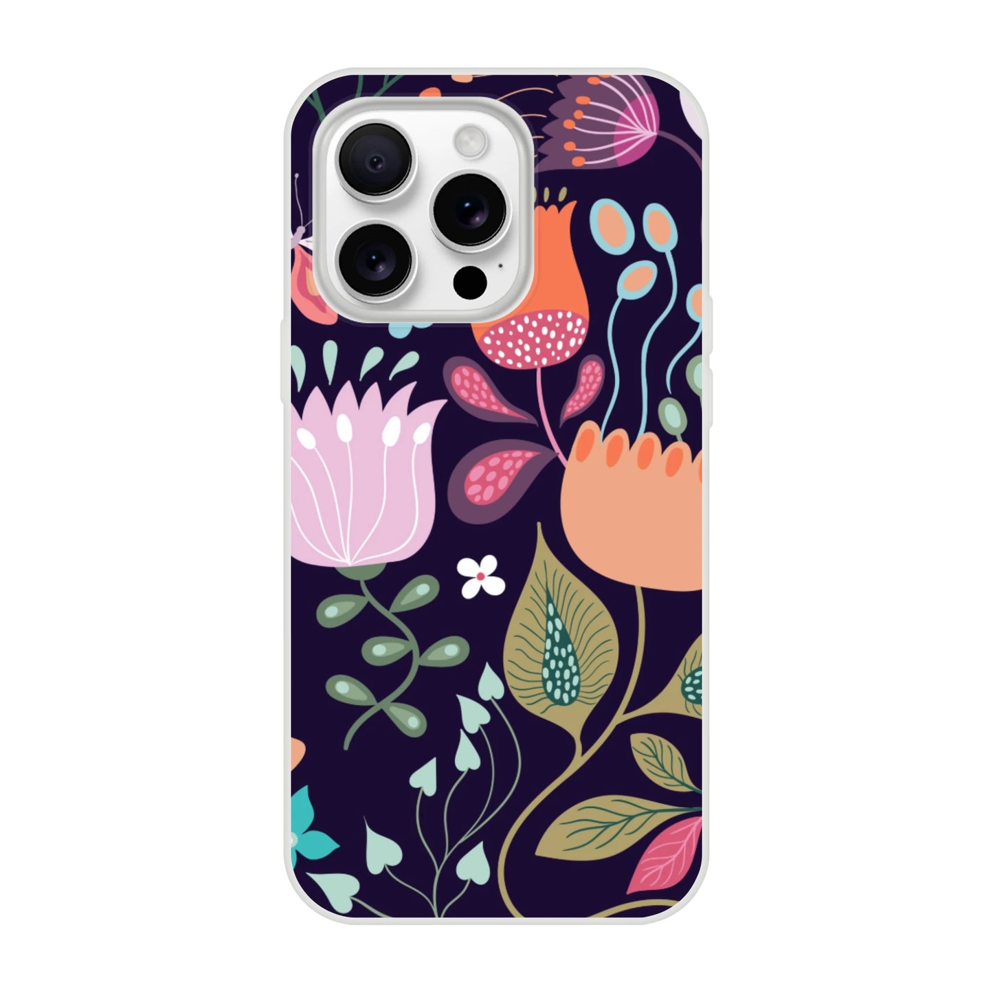 Floral iPhone Case–Black Colorful Flower Design